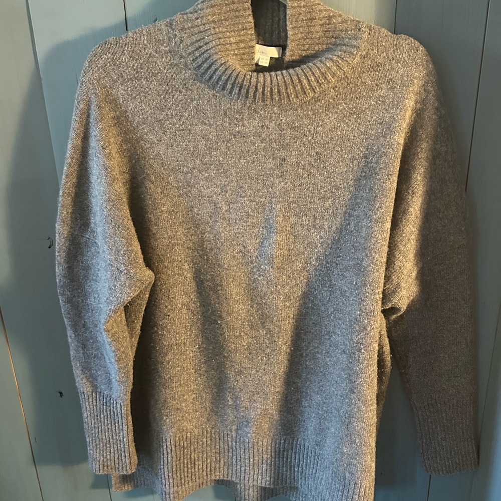 BODEN Long Sleeve Wool Mock Neck Pullover Sweater Split Hi/Low Hem Grey, Sz 14